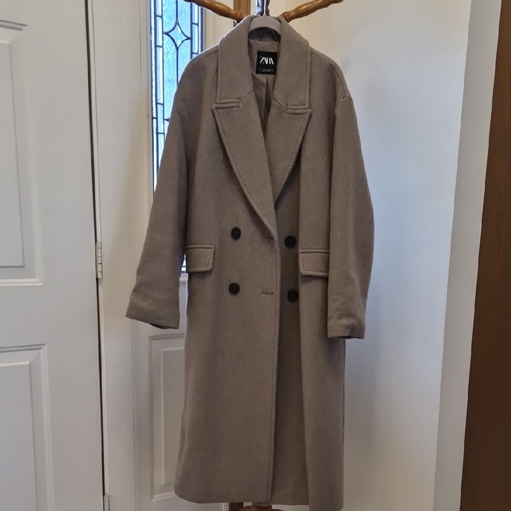 Zara Women's Tan Double-Breasted Trench Coat